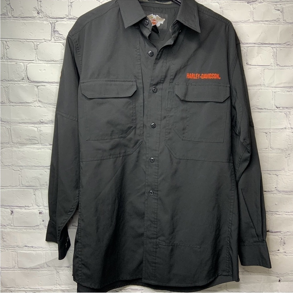 Harley Davidson Black Button Up Dress Shirt Medium
